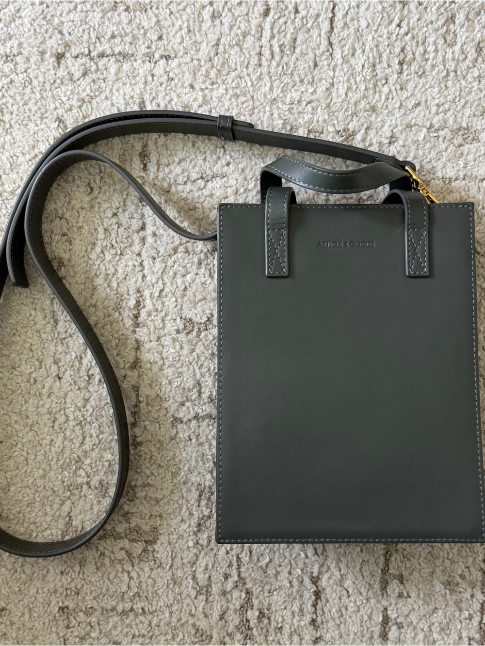 ARTICLE & GOODS MINI SHOPPER TOTE W/ STRAP - GREY SMOOTH LEATHER